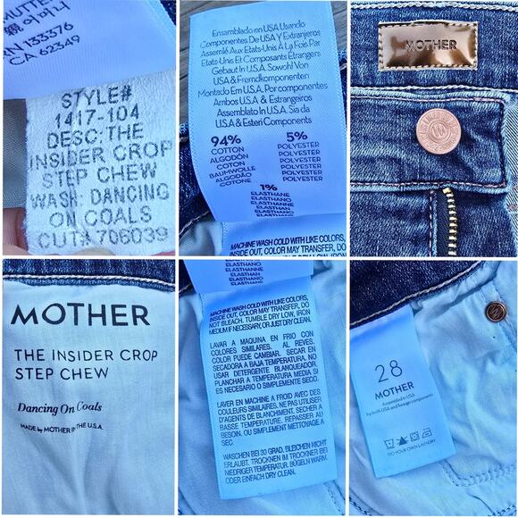 Mother The Insider Crop Step Chew Jeans Size 28 Dancing Coals Blue Stretch Denim - Picture 5 of 10